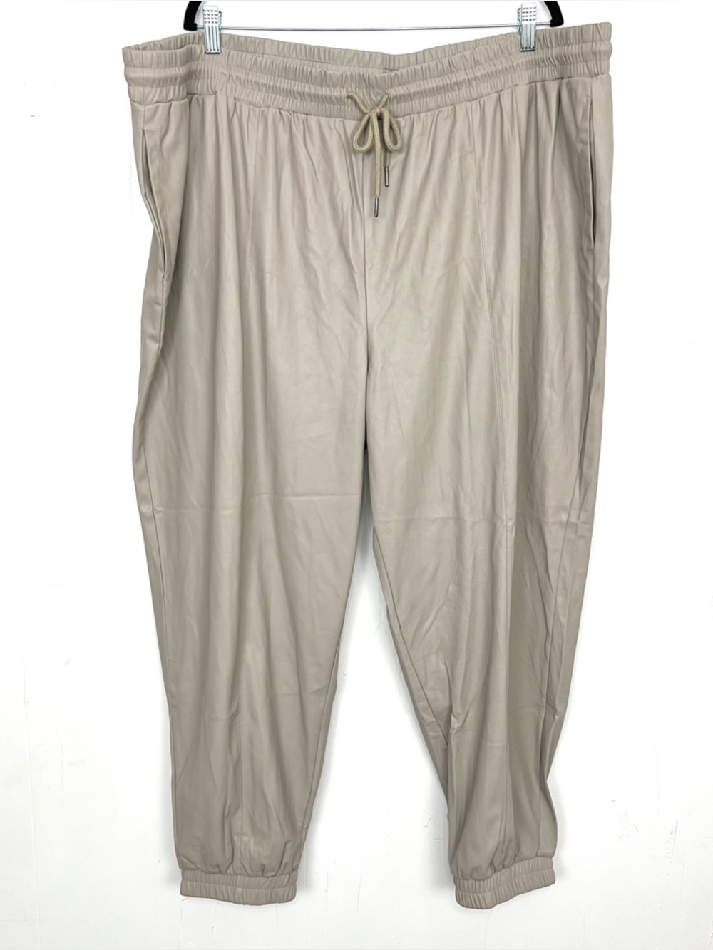 Shavonne Dorsey Beige Faux Leather Jogger Pants Elastic Drawstring Waist Size 3X